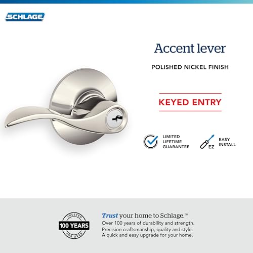 Image of SCHLAGE Accent Lever Keyed Entry Lock in Polished Nickel - F51A ACC 618