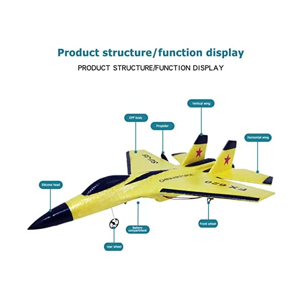 Wincal RC Flugzeug - SU-35 Ferngesteuertes Flugzeugmodell, RC Starrflügler mit Licht, Kinderspielzeug Geschenke(Gelb) – Bild 3
