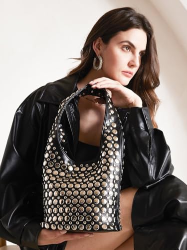 Trendy Leather Shoulder Bags For Women Studded Hobo Bag For Travel Womens Y2K Underarm Purse Small Punk Tote Handbag2