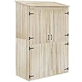 Outsunny Outdoor Storage Cabinet with 3 Shelves, Wooden Garden Shed with Magnetic Double Doors, Tall Vertical Tool Storage for Lawn Care Equipment, 47.25" x 22.5" x 72", Natural