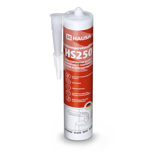 HAUSA Hochtemperatursilikon HS250 schwarz 1 x 300ml dauerelastische hitzebeständige Dichtmasse +305C Dichtstoff zum Kleben Abdichten von Öfen Kochfeldern Motoren schnellhärtend ölbeständig