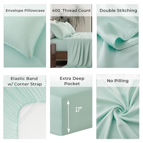Image of Split King Size Sheet Set | 2 Fitted Sheets for Sleep Number & Adjustable Beds | Organically Grown | Ultra Soft & Cooling |100% Viscose | 17 inch Deep Pocket [Coastal Green]