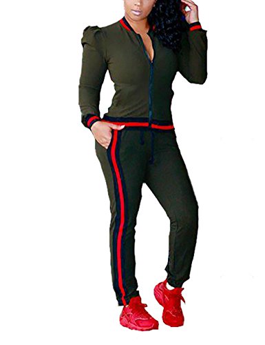 Autumn Two Piece Set Tracksuit Cap Sleeve Jacket And Long Pants Casual Tracksuit For Ladies Army Green 2X #TOP3