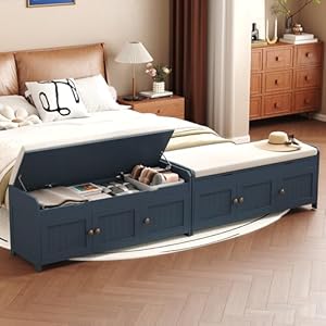 HOMEFORT 41.3" Shoe Bench with Lift Top Storage, Entryway Storage Bench with Cushioned Seat, Wooden End of Bed Bench, Shoe Cabinet Bench with Hidden Storage Space, for Bedroom, Hallway,Blue HOMEFORT 413 Shoe Bench with Lift Top Storage Entryway Storage Bench with Cushioned Seat Wooden End of Bed Bench Shoe Cabinet Bench with Hidden Storage Space for Bedroom HallwayBlue