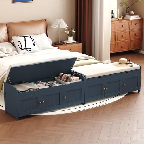 HOMEFORT-413-Shoe-Bench-with-Lift-Top-Storage-Entryway-Storage-Bench-with-Cushioned-Seat-Wooden-End-of-Bed-Bench-Shoe-Cabinet-Bench-with-Hidden-Storage-Space-for-Bedroom-HallwayBlue HOMEFORT 413 Shoe Bench with Lift Top Storage Entryway Storage Bench with Cushioned Seat Wooden End of Bed Bench Shoe Cabinet Bench with Hidden Storage Space for Bedroom HallwayBlue