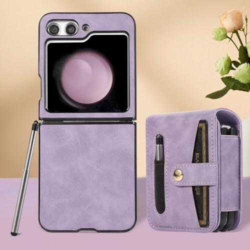 Étui pour Samsung Galaxy Z Flip 5 violet antichoc avec paquet de cartes et stylo