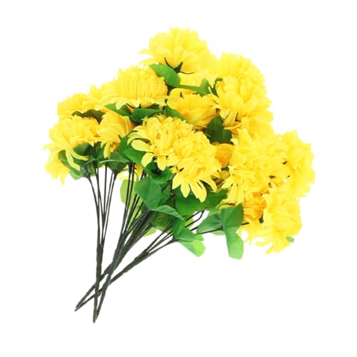 DOITOOL Bouquet Crisantemos Artificiales Amarillos para Cementerio Decoración Realista para Sacrificios y Memoriales Flores Falsas Duraderas para Homenaje Tumbas