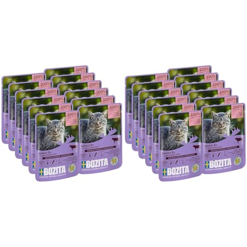 Bozita Nassfutter Senior 8+ Rind Häppchen in Sauce im Portionsbeutel 12x85g Getreidefreie Katzenfutter Nassfutter (Packung mit 2)