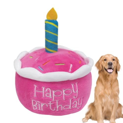 Ceolup Gefülltes Geburtstagskuchen-Hundespielzeug, Hunde-Geburtstags-Plüschtier,Schönes Plüschhut-Kuchen-Haustierspielzeug - Junge Mädchen Hund Geburtstagsgeschenk, Welpe Kuchen Welpe Cupcake Plüsch