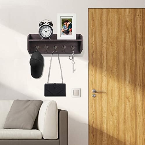 LAVIEVERT Coat Hooks with Storage Shelf Wall-Mounted, Rustic Wood Hanging Coat Rack with 5 Vintage Metal Hooks for Entryway, Living Room, Kitchen, Bathroom
