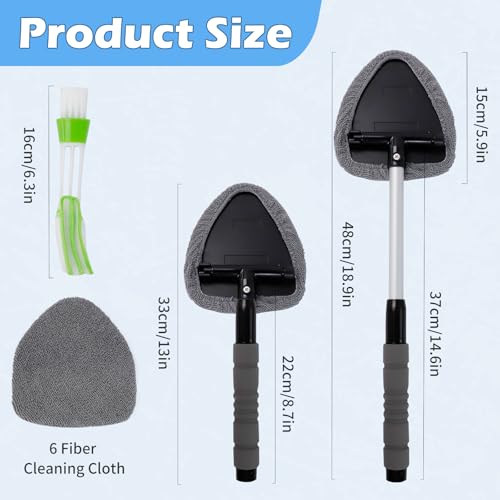 7-teiliges Autoscheiben-Reinigungsset, Fensterputzer mit 6 Mikrofasertüchern, Sprühflasche & Teleskopstiel für Auto, SUV, LKW & Zuhause