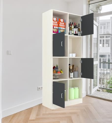 Image of SPECIALITY PANELS 8 Shelf Kitchen Cabinet | Multipurpose Wooden Storage Cupboard with Doors | Semi Open Pantry Organizer | Tall Space Saving Storage Unit for Kitchen Living Room Home | Display Rack