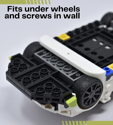 Image of Collectible Car Display Wall Mount | Low Profile Design Compatible with Lego Car Models | Display Cars by Wheels on Wall | Made in USA (White 10-Pack)
