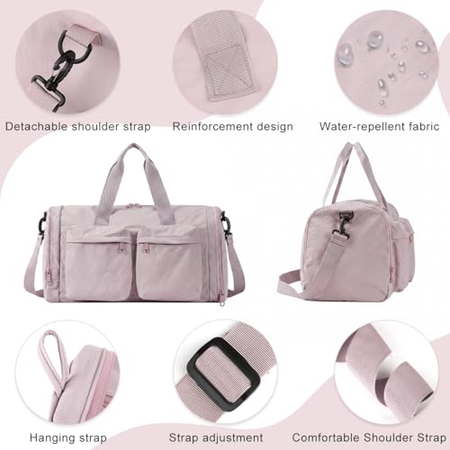 Image of PALAY Gym Bag for Women Light Pink Foldable Nylon Travel Duffel Bag with Shoes Compartment Lightweight Water Resistant Overnight Weekend Bags for Sports and Travel