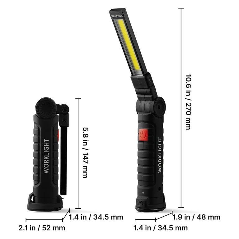 Image of 1Pack, Portable Rechargeable Magnetic LED 4Mode Work Light - Foldable 360 COB Lamp with USB Charging, Waterproof Inspection Flashlight for Mechanic, Garage, Home & Outdoor Use