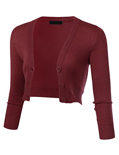Image of Allsense Women's Cropped Bolero Shrug Cardigan | 3 /4 Sleeve, Button Down, Lightweight Knit Sweater