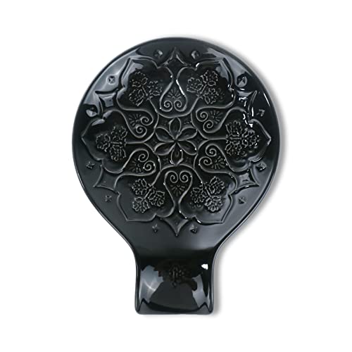 Image of Ceramic Spoon Rest for Kitchen Counter and Stove Top - Farmhouse Style Ceramic Spoon Holder for Cooking & Counter Protection(Black)