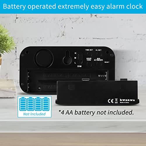 Kwanwa Alarm Clock, Led Digital Clock, Constantly 1.2Inch Blue Digits Display, Battery Powered, Snooze, Small Wall Clock, Simple Clock, Clock For Bedroom, Alarm Clock For Heavy Sleepers Adults #TOP3