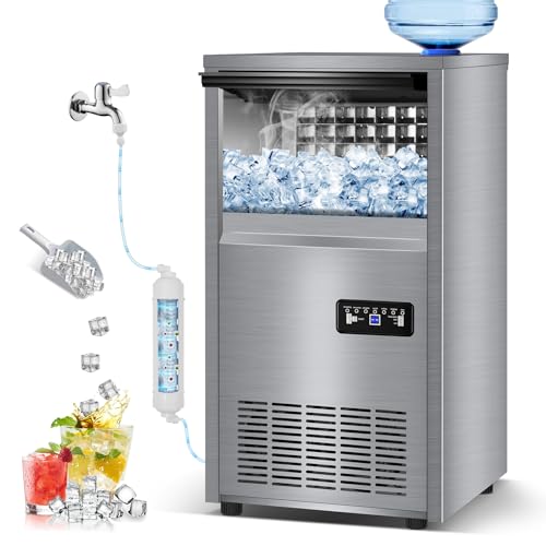 Image of Commercial Ice Maker Machine, 140 lbs /24H with 40 lbs Storage Bin, Built in Ice Machine with 2-Water Inlet Options, Stainless Steel Under Counter Freestanding Ice Maker for Home, Bar, and Restaurant