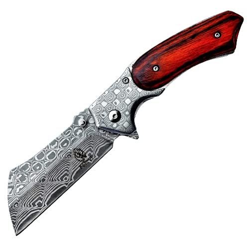 EDC Pocket Knife Camping Accessories Razor Sharp Edge Cleaver Blade Folding Knife Camping Gear Survival Kit 57598 (Wood)