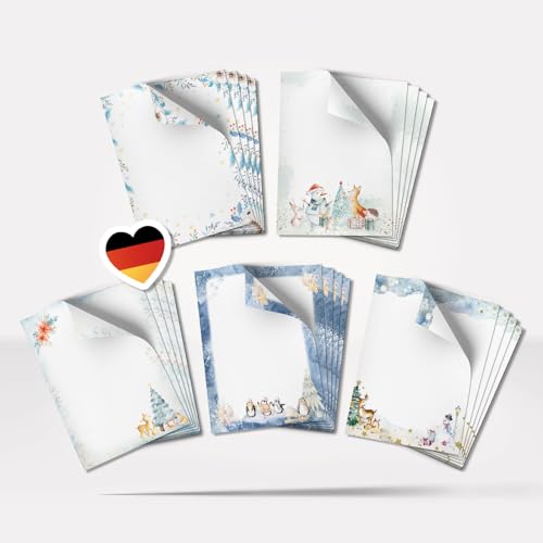 Weihnachtspapier A4 Mix | 5 Motive Weihnachten Set 1 | Weihnachtsbriefpapier beidseitig bedruckt - 50 Blatt | Premium Briefpapier | weihnachtliches Motivpapier Schreibpapier Druckerpapier 90 g/qm