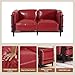 Minimalist Style 3 Seater Sofa, Mid-Century Modern Faux Leather Sofa Couch with Fixed-Shape Iron Frame, Upholstered Couch Chair for Living Room, Office, Apartment (Burgundy, Loveseat Sofa)