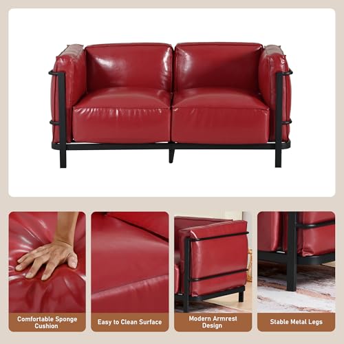 Sillón moderno con tapizado sintético rojo vino miniatura 3