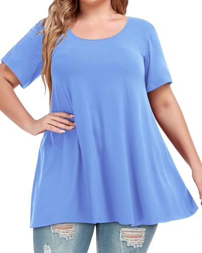 Image of JOELLYUS Plus Size Tops for Women Tunic Floral Casual Short Sleeves T Shirts Flowy Blouses 2026