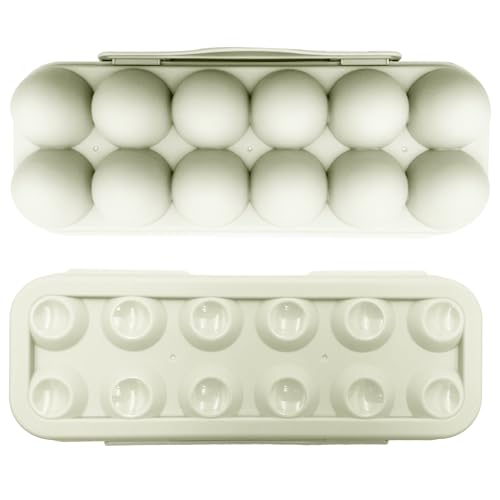 Egg Holders for Refrigerator - Plastic Egg Containers with Lid, Fridge Egg Tray, Egg Storage Box – Sturdy & Strong Storage Organizer - Space Saving Egg Container (Beige)