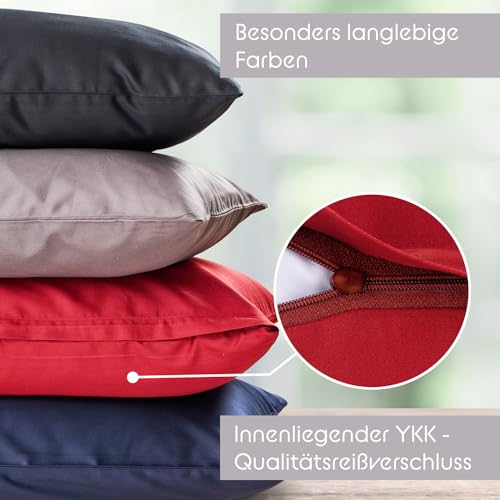 Blumtal Mako Satin Bettwäsche 200x220 Set & 2X 80x80 cm Kissenbezug Rot - Oeko Tex Zertifizierte Satin Bettwäsche aus 100% Baumwolle… – Ansicht 5