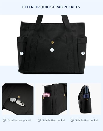 Canvas Tote Bag with Zipper, Multiple Pockets for Daily Essentials, Travel, Work2
