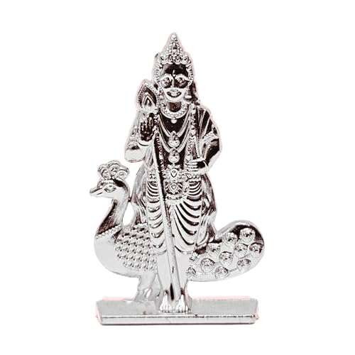 Image of anciently Murugan Statue for Car Dashboard | Kartikeya Idol for Car Dashboard, Metal, 1 Piece (Shining Silver)