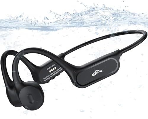 Headphones Waterproof, Swimming Bone Conduction Headphones Bluetooth 6.1, Open Ear Earbuds MP3 Mode with 32GB Memory, IP68 Waterproof Earbuds for Swimming, Underwater Running, Cycling, Fitness
