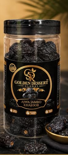 Image of Golden Dessert Global Premium Ajwa Jumbo Dates & Mabroom Premium Dates Combo Pack | Natural Seeded Khajoor | No Added Sugar | Rich in Fiber, Vitamins & Minerals | Healthy Dry Fruit Snack | Premium Quality