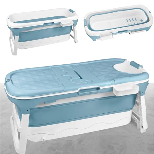 SAILUN Adult Folding Bathtub, 128x62x53cm Portable Soaking Bath Tub, XL Foldable Massage Bathtub with Lid, Steam Sweat Bath, Space Saving Bath for Bathroom, Home & Travel