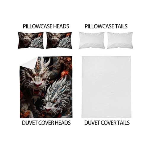 Housse de couette dragon gris anti-plis en microfibre douce 3D - 4