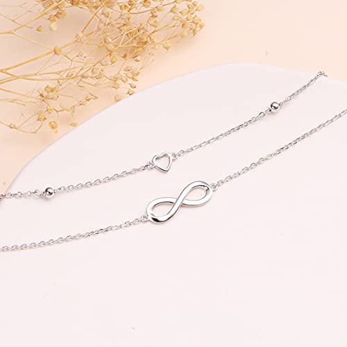 Daochong Infinity Heart Anklet For Women S925 Sterling Silver Adjustable Foot Plus Ankle Bracelet #TOP3