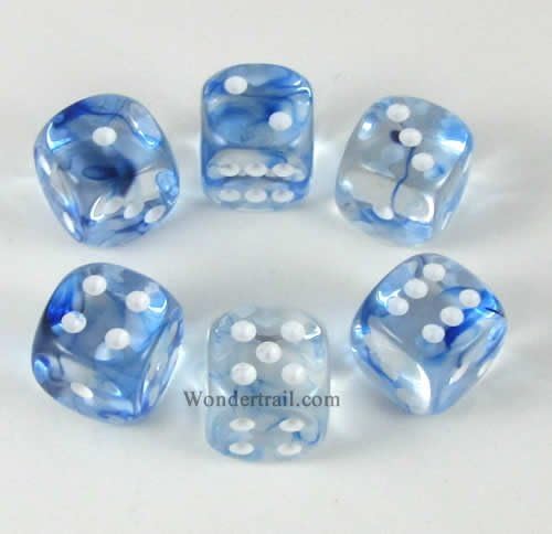 Wondertrail Dark Blue Nebula with White Pips 16mm D6 Dice Set of 6 WCX27666E6