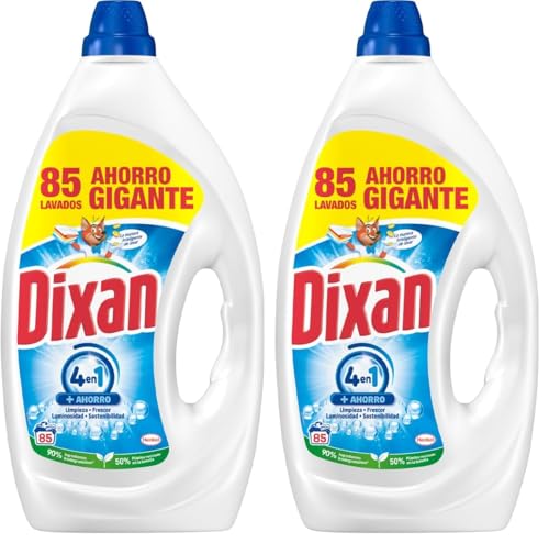 Dixan Gel Total 4+1, Detergente Líquido para Lavadora 85 Lavados, jabón líquido para lavar la ropa blanca y clara. Limpieza, luminosidad, frescor y sostenibilidad, versión antigua (Paquete de 2)