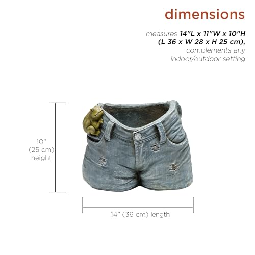 Alpine-Corporation-10-Tall-IndoorOutdoor-Denim-Shorts-with-Frog-Shaped-Planter-and-Yard-Decoration Alpine Corporation 10 Tall IndoorOutdoor Denim Shorts with Frog Shaped Planter and Yard Decoration