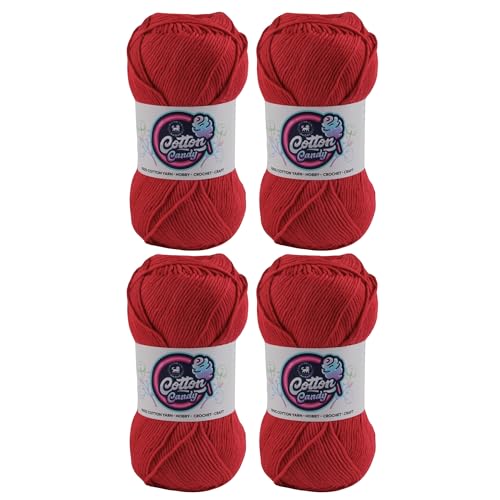 Image of NESTNHAVEN Cotton Candy 100% Cotton Yarn - (100g, 185 Meters) - Luxury Yarn for Crochet, Amigurumi, Embroidery, Toys, Garments, Flowers and Hobby, Projects. (Red) | (400 Gm)
