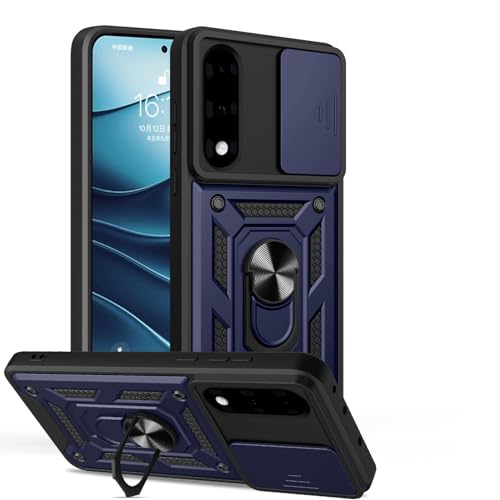 Image of Spazy Case OnePlus Nord 5 Back Cover | Heavy Duty Hybrid Case with 360 Degree Rotating Finger Ring Holder + Slider Shutter Camera Protection Case for OnePlus Nord 5 - Blue