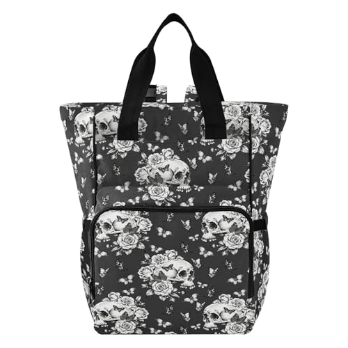 Image of MNSRUU Diaper Bag Goth Skull Butterdlies Diaper Bag Backpack Multifunction Travel Diaper Bag Tote Large Capacity Diaper Changing Backpacks for Moms Dads