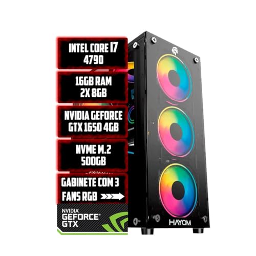 PC Gamer Intel Core i7 4790, 16GB RAM, NVME M.2 500GB, NVIDIA GeForce GTX 1650 4GB, Gabinete com 3 Fans RGB