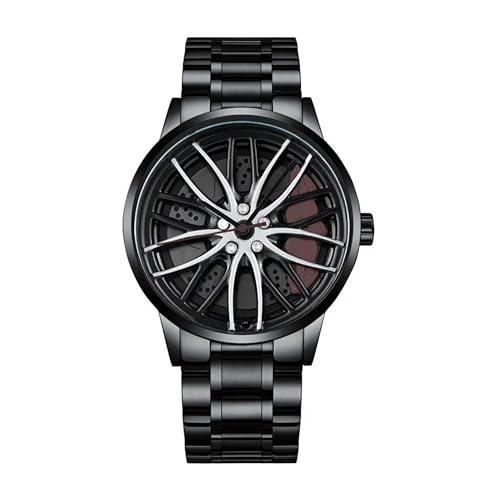 Image of GOLDENIZE FASHION Branded Men's Sport Quartz Watch Car Wheel Dial Rotating Casual Fashion Stainless Steel Alloy Men Multicolour Luxury Watches Wheel Dial Men's Metal Watch Gift Creative Watch