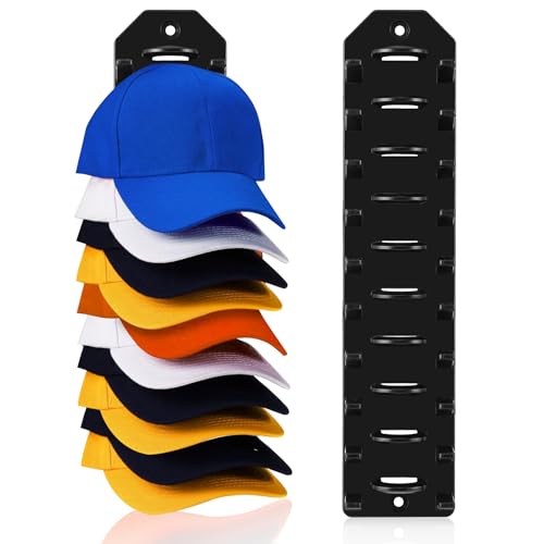 HuaJiao 2 Pack Hat Organizer for Baseball Caps, Hats Racks for Wall Cap Holder Hold Up to 20 Hats Wall Mounted Hat Hooks Hanger for Door Closet(Black)