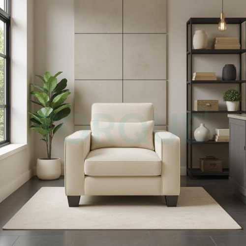 Image of Torque Moscow 1 Seater Fabric Sofa (Cream) 1 Person Sofa, Wooden Sofa Set, Couch for Living Room| 1 Years Warranty