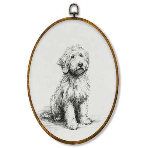 shiviody Vintage Goldendoodle Canvas Wall Art Decor, Goldendoodle Gifts for Women, Rustic Farmhouse Neutral Dog Oval Hanging Frame Prints Decorations for Home Bedroom Living Room 8.6"x11.4"