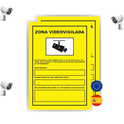 S21 Señalización Pack de 2 Carteles Videovigilancia Homologado Zona Alarma | Cartel Zona Videovigilada Alarma
