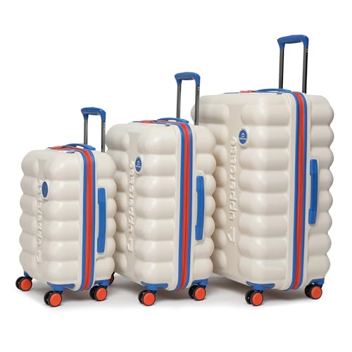 Image of uppercase Astro Trolley Bag Set Of 3 (S+M+L)|Cabin & Check-In Hardsided Spinner Trolley Bag|Flushed Tsa Lock & Anti-Theft Zippers|Dual Wheel For Men & Women|2000 Days Warranty(Beige), 55cm, 65Cm,75Cm